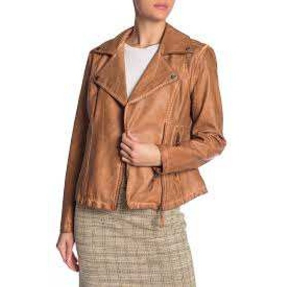 Max Studio Faux Leather Moto Jacket Women XL Cognac Brown NWT